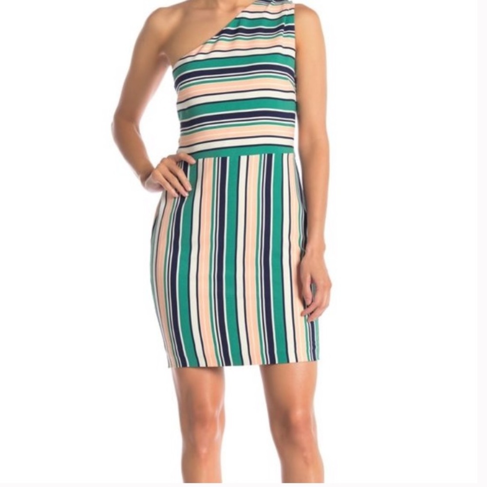 J.O.A. Dress One Shoulder Striped Size Medium Like New